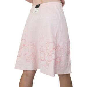Vintage Y2K George Pink Embroidered Floral Linen Skirt